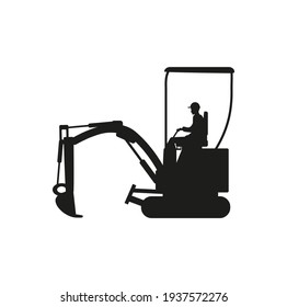 male worker working with mini excavator
