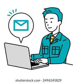 Male worker working on a computer receiving emails