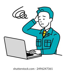 Male worker working on a computer having trouble