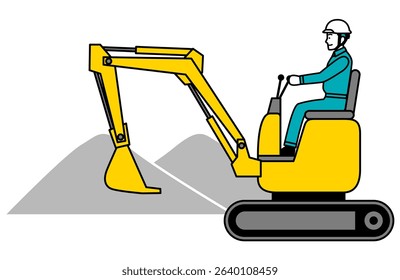 Male worker working with a small hydraulic excavator