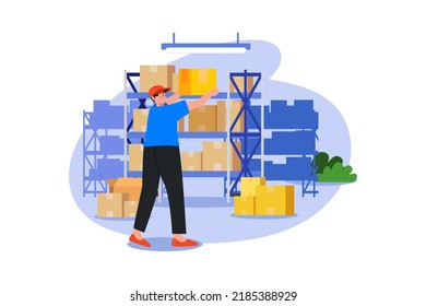 Male workers arranging boxes in the warehouse