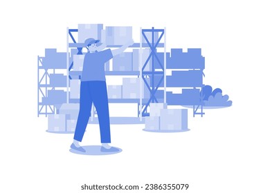 Male Workers Arranging Boxes In The Warehouse