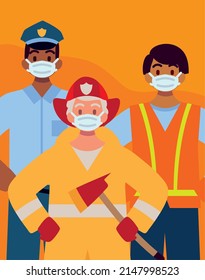 male workers professions with protective masks