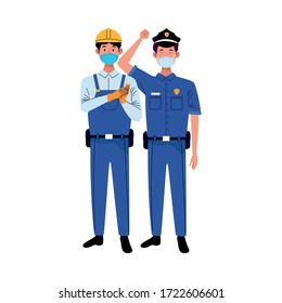 male workers using face masks for covid 19 vector illustration design