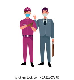 trabajadores masculinos que utilizan máscaras faciales para el diseño de ilustraciones de vectores 19