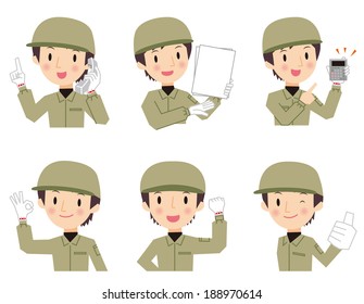 Male workers of various expressions