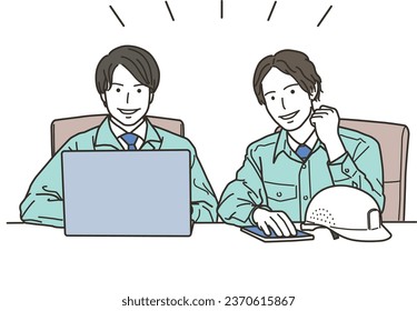 Trabajadores masculinos trabajando en computadoras y mirando la cámara
