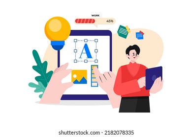 Male working on the creative idea on a tablet