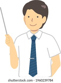 Male working at reception: Holds a pointer