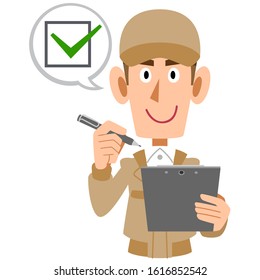 Male working staff checking and confirming