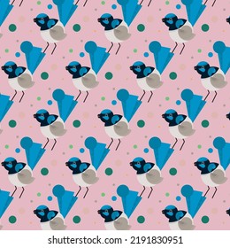 Male Wren Vector Pattern with Pink background 