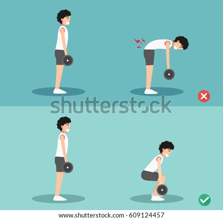 Male wrong and right deadlift posture,vector illustration