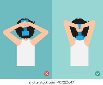 Male wrong and right lifting weight posture,vector illustration