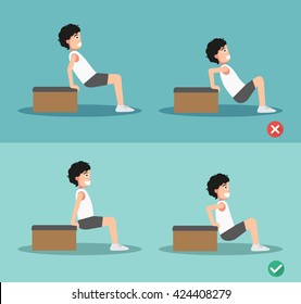 Male wrong and right tricep dip posture,vector illustration