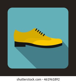 Male yellow shoe icon in flat style on a baby blue background