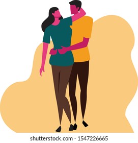 Male Yellow Tshirt and Female Green Tshirt Hugging