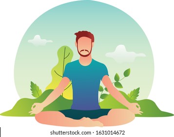 The male yoga athlete is relaxing in the afternoon practice. Template for website, landing page and mobile app