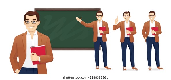 Male young teacher in casual clothes at blackboard with copy space showing something isolated vector illustration - Shutterstock ID 2288383361