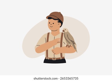 Macho Zookeeper Cuidando de Pássaro para Vida Selvagem Conservação Vetor