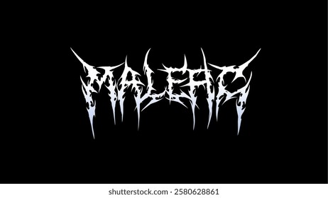 Malefic typography vector design with sharp, jagged edges, white gradient, and dark metal aesthetic, great for Metal music logos, t-shirt prints and poster 