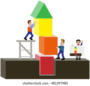 Males build a tower according to plan.