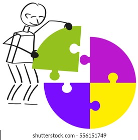 Males inserts the last puzzle piece into a round puzzle.