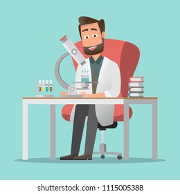 males scientists making a research in lab. science concept. vector illustration