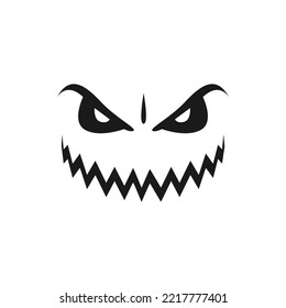 Malevolent Halloween monster, pumpkin face vector icon. Scary evil emoji with toothy smile, creepy squinted eyes. Ghost, jack lantern isolated monochrome emotion