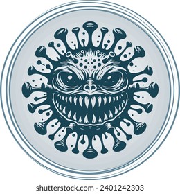 Malevolent virus creature portrayed in a monochromatic vector abstract drawing