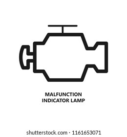 Malfunction Indicator Lamp with text, car dashboard icon. Stroke outline style. Line vector. Isolate on white background.
