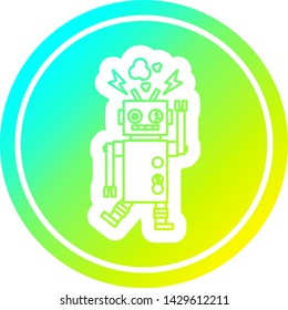icono circular del robot con mal funcionamiento y acabado de gradiente fresco
