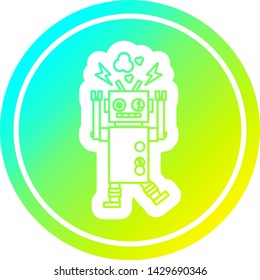 icono circular del robot con mal funcionamiento y acabado de gradiente fresco