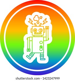 malfunctioning robot circular icon with rainbow gradient finish