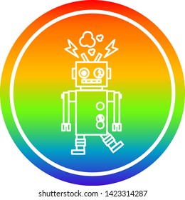 malfunctioning robot circular icon with rainbow gradient finish