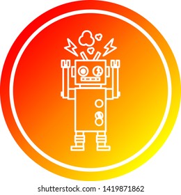 icono circular del robot con mal funcionamiento y acabado en gradiente cálido