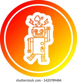 icono circular del robot con mal funcionamiento y acabado en gradiente cálido
