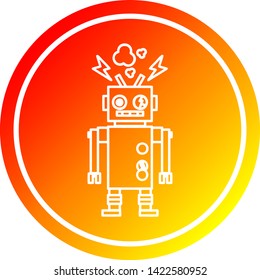 malfunctioning robot circular icon with warm gradient finish