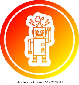 icono circular del robot con mal funcionamiento y acabado en gradiente cálido
