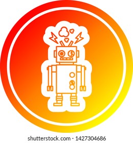 malfunctioning robot circular icon with warm gradient finish