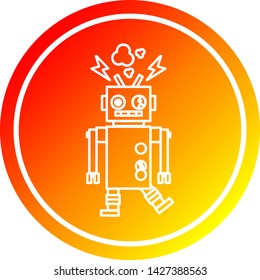 icono circular del robot con mal funcionamiento y acabado en gradiente cálido