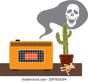 Malfunctioning space heater emitting poisonous CO gas into a room, EPS 8 vector illustration, no real products depicted