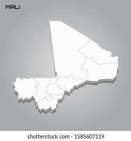 Mali 3d map with borders of regions. Vector illustration