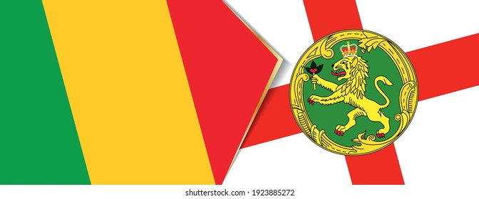 Mali and Alderney flags, two vector flags symbol of relationship or confrontation.