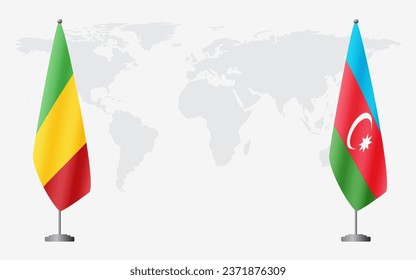 Mali and Azerbaijan flags for official meeting against background of world map.