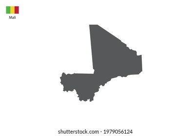 Mali black shadow map isolated on white background with Mali icon flag on the left corner.