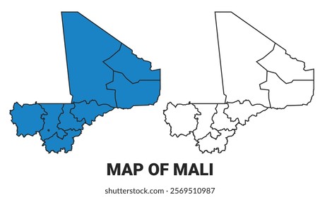 Mali Blue detailed map border regions outline vector set
