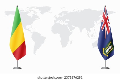 Mali and British Virgin Islands flags for official meeting against background of world map.
