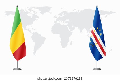 Mali and Cape Verde flags for official meeting against background of world map.