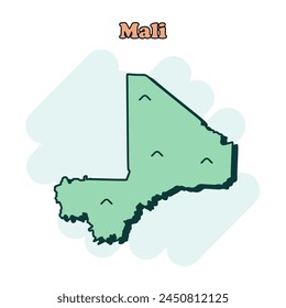 Mali cartoon colored map icon in comic style. Country sign illustration pictogram. Nation geography splash business concept.