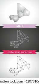 Mali collection of vector design modern maps, gray and black and silver dot contour mosaic 3d map